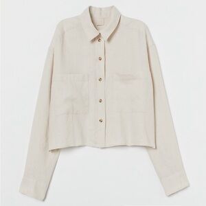 H&M Linen Crop Button Down Shirt